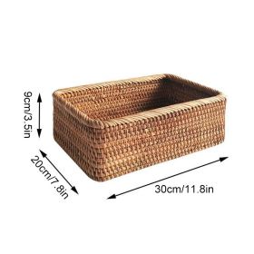 3pcs Hand-Woven Rattan Wicker Basket Fruit Tea Snack Bread Basket Cosmetic Rectangular Storage Box Household Kitchen Room Supply (Color: 1pcs large)