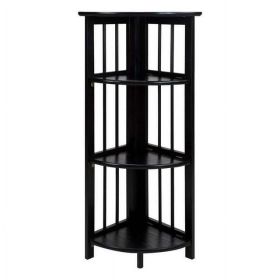 4-Shelf Corner Folding Bookcase (Color: black)